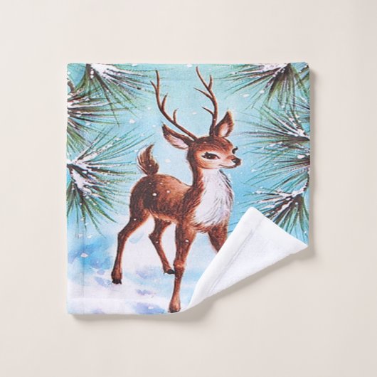 Oud Kerstmis Rendier Dennenbomen Bad Handdoek (Wasdoekje)