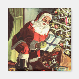 Oud Kerstmis, Retro Kerstman met Cadeaus Magneet