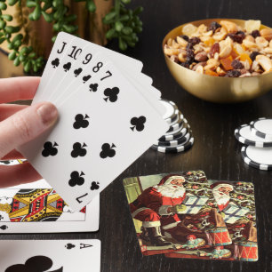 Oud Kerstmis, Retro Kerstman met Cadeaus Pokerkaarten