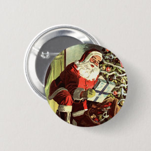 Oud Kerstmis, Retro Kerstman met Cadeaus Ronde Button 5,7 Cm