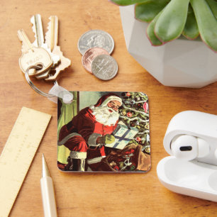 Oud Kerstmis, Retro Kerstman met Cadeaus Sleutelhanger