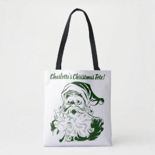Oud Kerstmis, Retro vrolijke Kerstman, Groen Draagtas