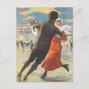 Oud Kerstmis, romantisch paar schaatsen Feestdagenkaart