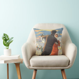 Oud Kerstmis, romantisch paar schaatsen Kussen