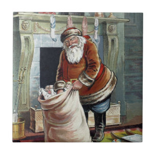 Oud Kerstmis, Sinterklaas bij de open haard Tegeltje