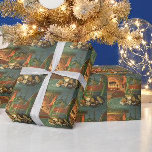 Oud Kerstmis, Slapende Dieren bij de Haard Cadeaupapier