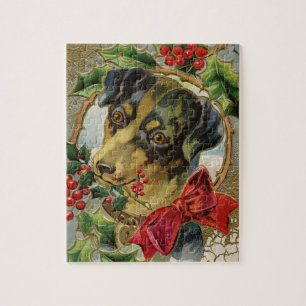 Oud Kerstmis, Teckel Puppy Hond met Hulst Legpuzzel