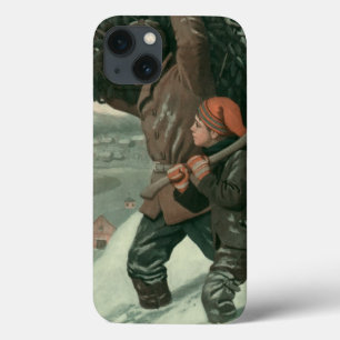 Oud Kerstmis, Vader en Zoon Kappen een Boom iPhone 13 Hoesje