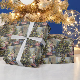 Oud Kerstmis, Victoriaans gezin rond de kerstboom Cadeaupapier