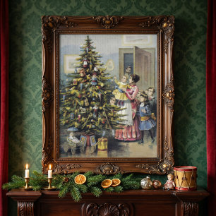 Oud Kerstmis, Victoriaans gezin rond de kerstboom Poster