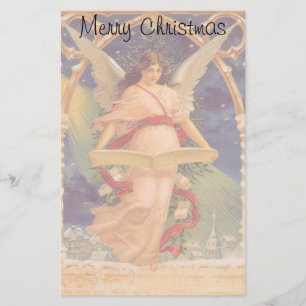 Oud Kerstmis, Victoriaanse engel leest Bijbel Briefpapier