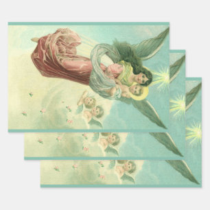 Oud Kerstmis, Victoriaanse engel met baby Jezus Inpakpapier Vel