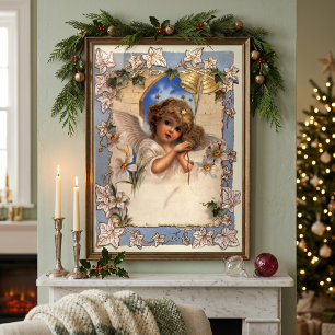 Oud Kerstmis, Victoriaanse Engel met Gouden Bellen Poster