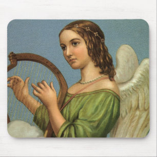 Oud Kerstmis, Victoriaanse engel met muziekharp Muismat