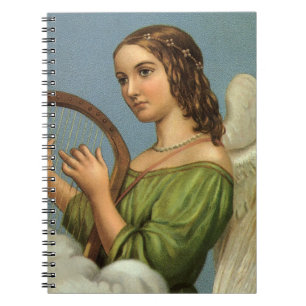 Oud Kerstmis, Victoriaanse engel met muziekharp Notitieboek