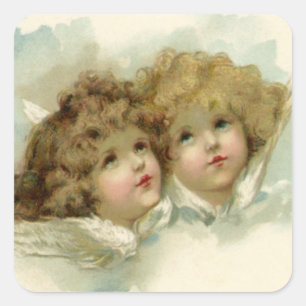 Oud Kerstmis, Victoriaanse engelen in de wolken Vierkante Sticker