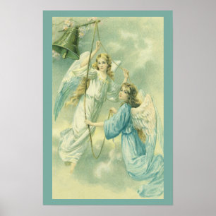 Oud Kerstmis, Victoriaanse engelen met een bel Poster