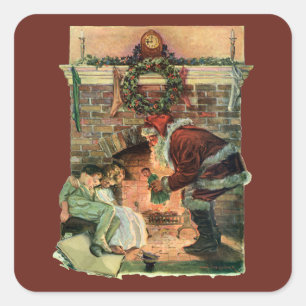 Oud Kerstmis, Victoriaanse Kerstman Kinderen Vierkante Sticker