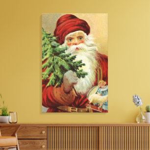 Oud Kerstmis, Victoriaanse Kerstman met Boom Canvas Afdruk