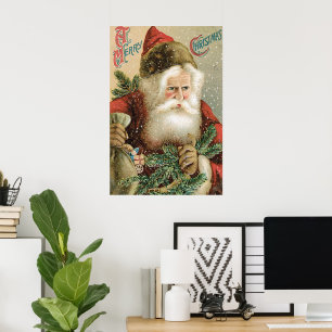 Oud Kerstmis, Victoriaanse Kerstman met dennenboom Poster
