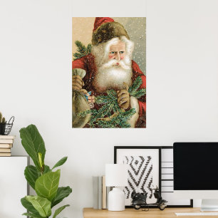 Oud Kerstmis, Victoriaanse Kerstman met dennenboom Poster