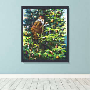Oud Kerstmis, Victoriaanse Kerstman met Kerstboom Canvas Afdruk