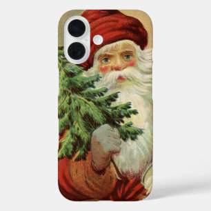 Oud Kerstmis, Victoriaanse Kerstman met Kerstboom iPhone 16 Hoesje