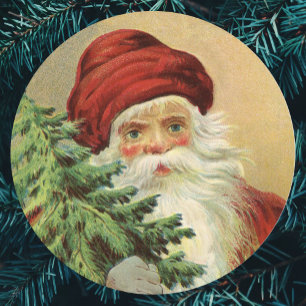 Oud Kerstmis, Victoriaanse Kerstman met Kerstboom Ronde Sticker