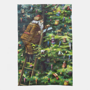 Oud Kerstmis, Victoriaanse Kerstman met Kerstboom Theedoek