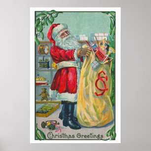 Oud Kerstmis, Victoriaanse Kerstman met Speelgoed Poster