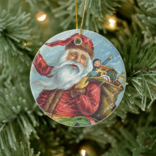 Oud Kerstmis, Victoriaanse Kerstman op krans Keramisch Ornament