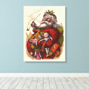 Oud Kerstmis, Victoriaanse Kerstman Pijp Speelgoed Canvas Afdruk