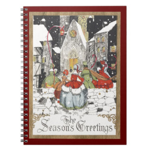 Oud Kerstmis Victoriaanse mensen op weg naar de ke Notitieboek