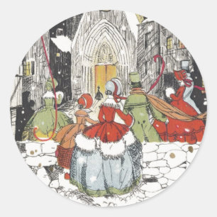 Oud Kerstmis Victoriaanse mensen op weg naar de ke Ronde Sticker