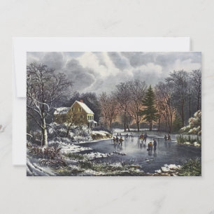 Oud Kerstmis, Vroege Winter Schaatsers op een Vijv Kaart