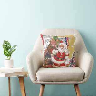Oud Kerstmis, vrolijke Kerstman met cadeaus Kussen
