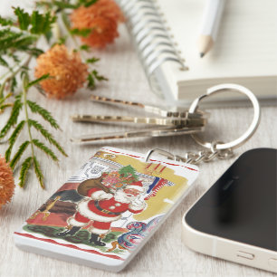 Oud Kerstmis, vrolijke Kerstman met cadeaus Sleutelhanger