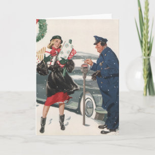Oud Kerstmis, Winkelen Kado's Politieagent Feestdagen Kaart