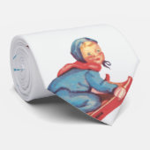 Oud kerstpatroon, kind sleept in de sneeuw stropdas (Opgerold)