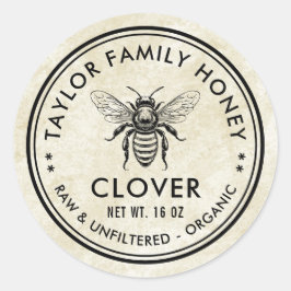 Oud klaverhoninglabel met honingbij ronde sticker