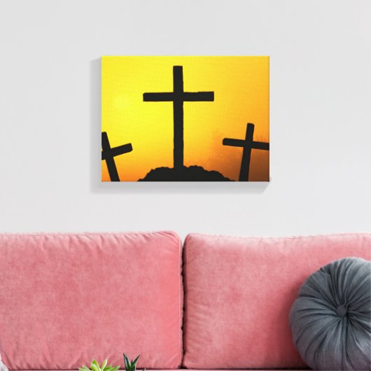 Oud kruiend kruis op Calvaria Hill op Sunset Canvas Afdruk (Insitu (Woonkamer))