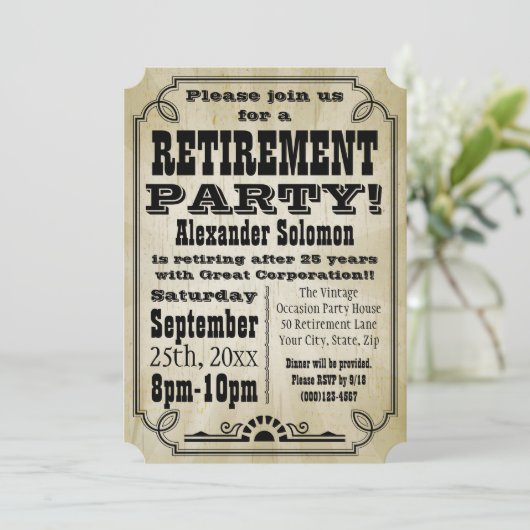 Oud land Pensioen Party Uitnodiging (Staand voorkant)