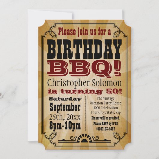 Oud- Land Verjaardag BBQ Party Kaart (Voorkant)