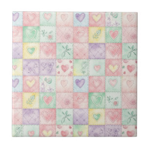 Oud Landhuis Bloemige Patchwork Gingham Pastel Tegeltje