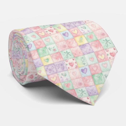 Oud Landhuis Bloemstuk Patchwork Gingham Pastel Stropdas (Opgerold)