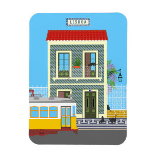 Oud Lissabon huis met katten en gele tram Magneet