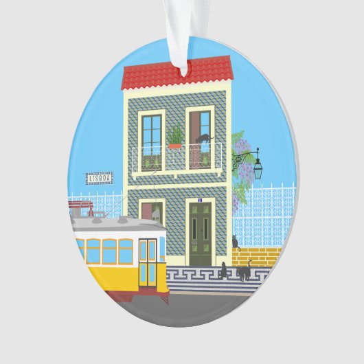 Oud Lissabon huis met katten en gele tram Ornament (voorkant)