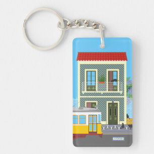 Oud Lissabon huis met katten en gele tram Sleutelhanger