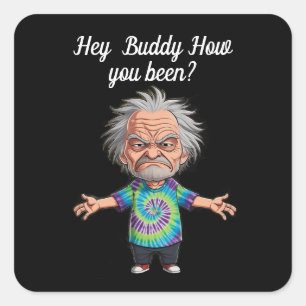Oud man Chibi met uitgestrekte armen Vierkante Sticker