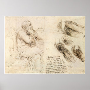 Oud Man en waterschets door Leonardo da Vinci Poster